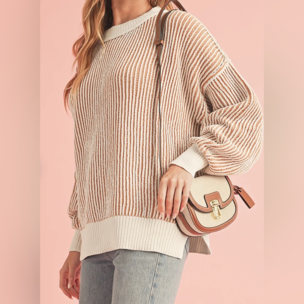 NWT [Altar'd State] Striped Oversized Ribbed Knit Pink Sweater Womens XXS XS S M - Picture 3 of 12